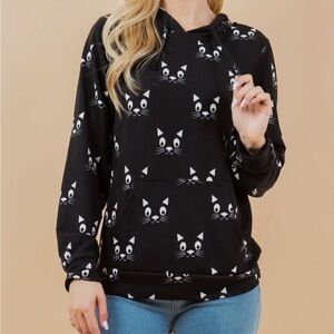 LA Soul Purrfectly Bewitched Black Cat Hoodie | Plus Size 1X | Soft Cozy